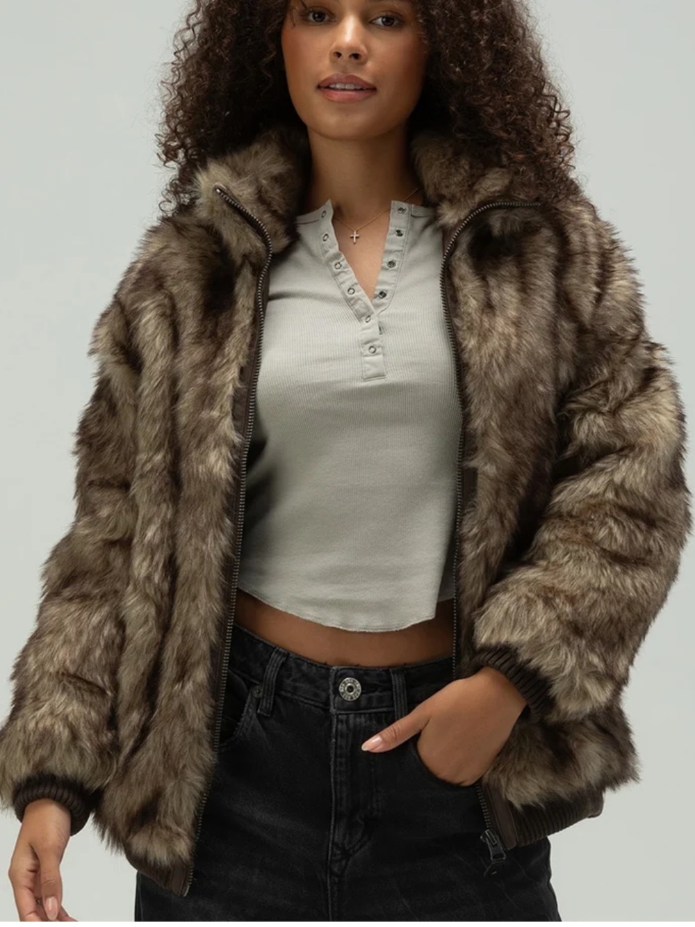 BDG Urban Outfitters Mulvey Faux Fur Womens Zip-Up Jacket